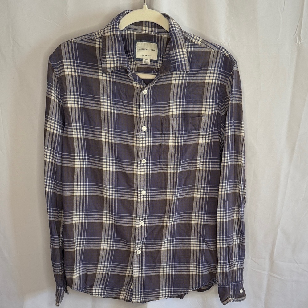 American Eagle 100% Cotton Super Soft Button Down Shirt - Blue Grey - Small